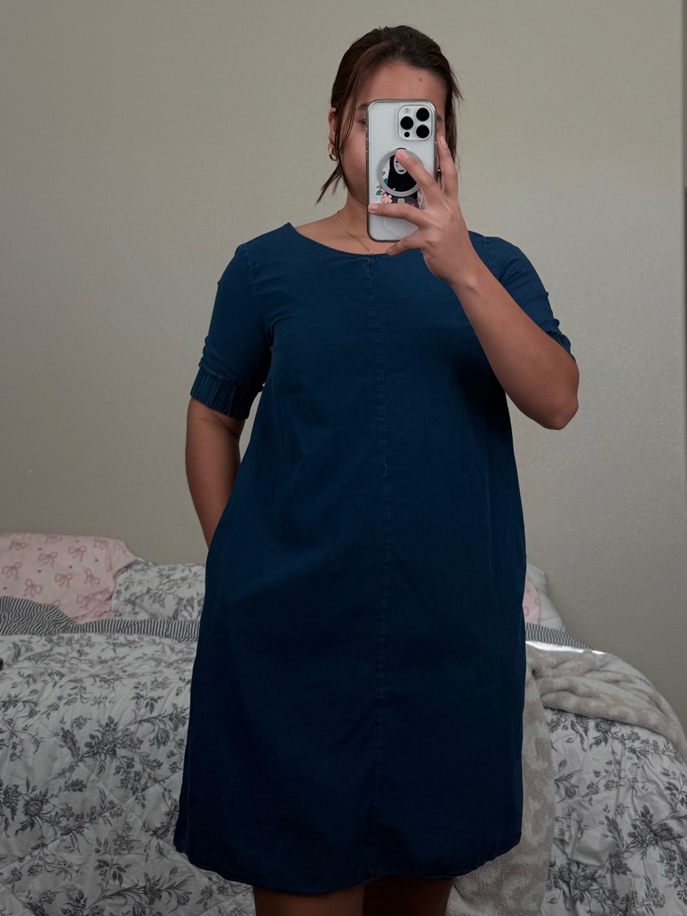 COS Navy Short-Sleeve Midi Dress